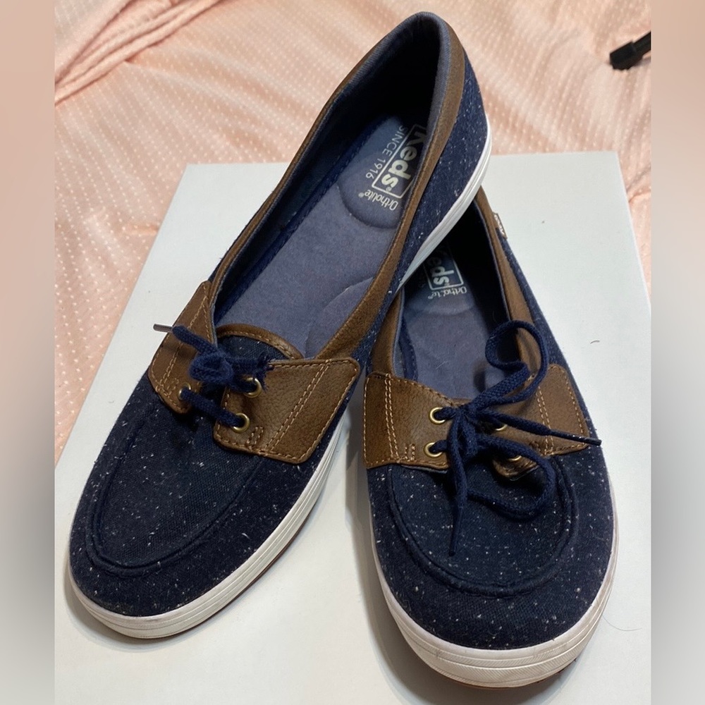 Womens Keds Ortholite Flats! Like New! Speckled Navy & Rich Leather! Size 🇺🇸11